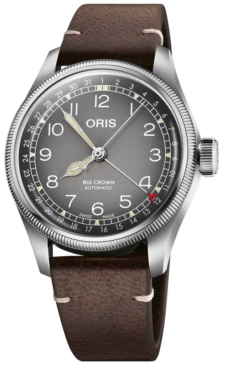 ORIS「Big Crown」x Cervo Volante聯名腕錶，岩石灰錶盤款，38mm，Oris 754自動上鍊機芯╱60,000元。（圖╱ORIS提供）