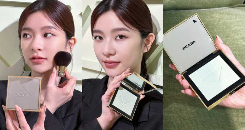 PRADA 原生霧光定妝粉餅 6.8g／2,700元、PRADA 蜜粉刷／3,080元（圖／品牌提供）