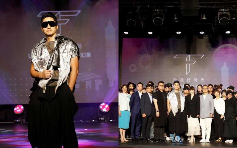 臺北市市長蔣萬安耳身著上屆設計師金獎得主陳聖元作品走上伸展台力挺新銳設計師（圖／品牌提供）