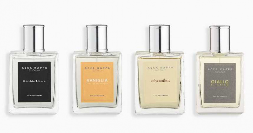 ACCA KAPPA 白麝香淡香精 100ml／5,180元、30ml／3,580元、15ml／1,320元、ACCA KAPPA 杏花茶語淡香精 100ml／5,180元、15ml／1,320元、ACCA KAPPA 幽香蠟梅淡香精 100ml／5,180元、15ml／1,320元、ACCA KAPPA 蠟菊雪松淡香精 100ml／5,180元、15ml／1,320元（圖／品牌提供）