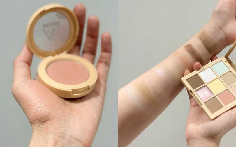 還有單色腮紅#楓糖吐司跟九色紛呈眼影盤的#焦糖烤奶，都很值得一起入手。（圖／吳雅鈴攝）