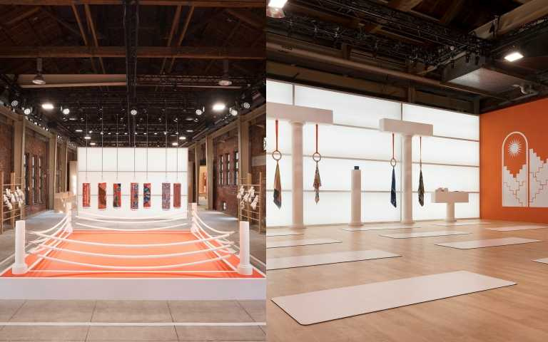  快來愛馬仕超狂拳擊台拍照，右邊為愛馬仕瑜珈教室。(圖/品牌提供)  