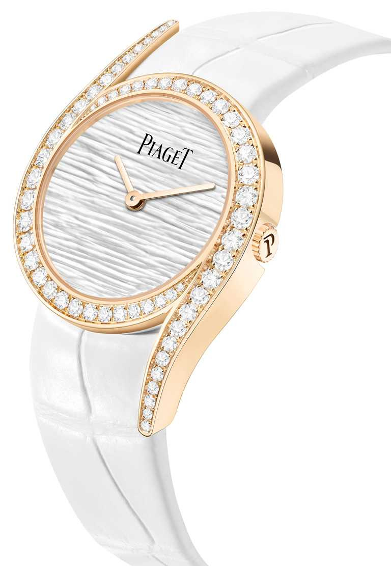 PIAGET「Limelight Gala」系列，18K玫瑰金鑲鑽珠寶腕錶，26mm，18K玫瑰金錶殼，伯爵製59P型石英機芯╱750,000元。（圖╱PIAGET提供）