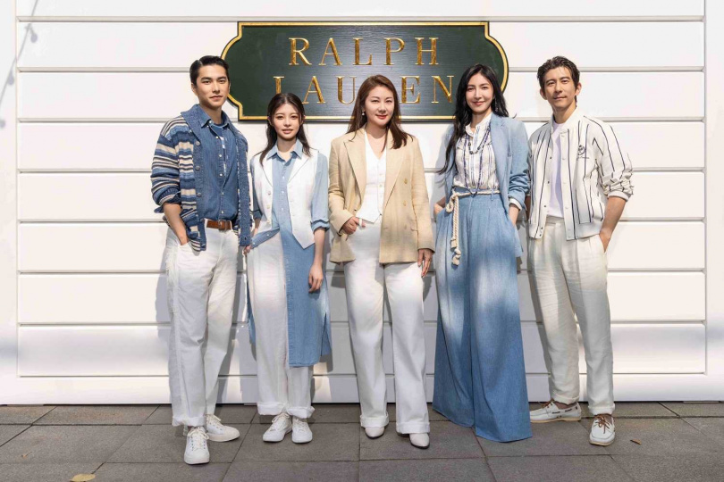 (左起)曾敬驊、詹子萱、Ralph Lauren港澳台董事總經理Crystal Liu、楊謹華、修杰楷連袂出席2025 春季Ralph’s Hamptons 漢普頓之境 (圖/品牌提供)