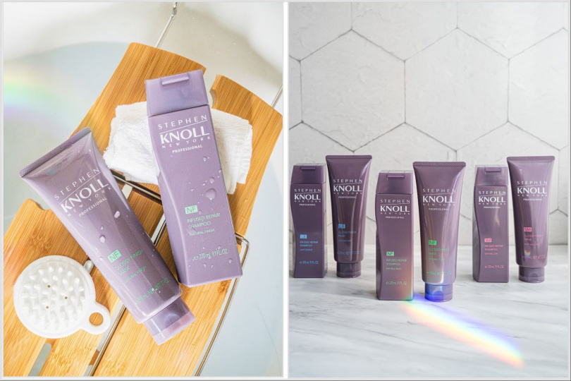 STEPHEN KNOLL史蒂芬諾爾 沙龍質感 輕盈彈護洗髮露270ml / 650元。STEPHEN KNOLL史蒂芬諾爾 沙龍質感 輕盈光采修護髮膜220g / 900元。（圖／品牌提供）