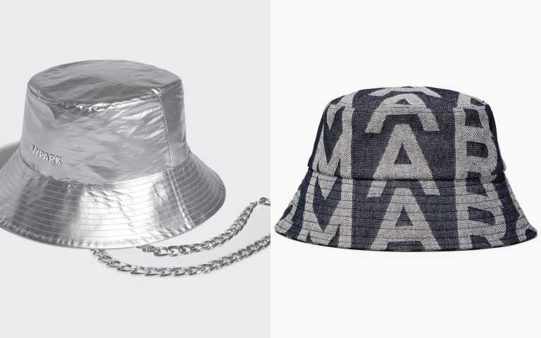 (左)adidas Originals X IVY PARK漁夫帽1,890元。(右)Marc Jacobs Monogram丹寧系列漁夫帽 8,290元。（圖／品牌提供）