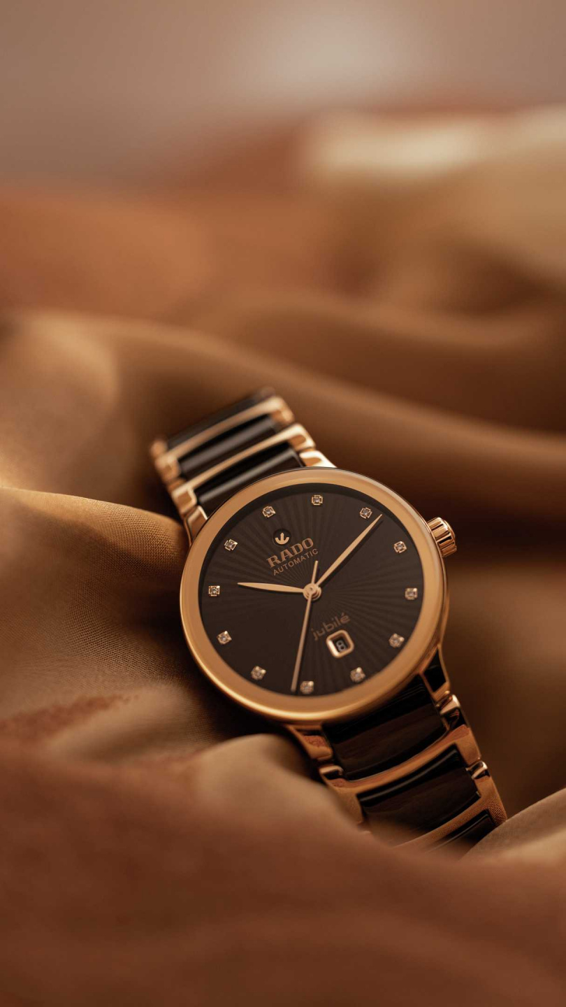 Rado瑞士雷達表Centrix晶萃系列鑲鑽自動機械腕錶_棕色／建議售價86,500元（圖／品牌提供）
