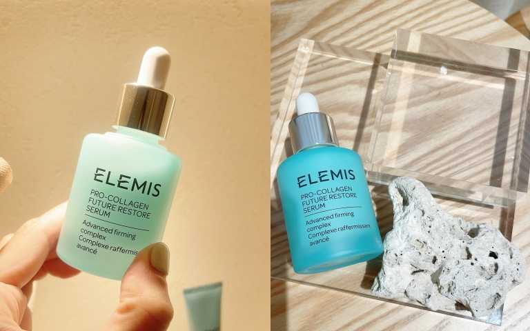 ELEMIS 愛莉美全新海洋膠原全能逆時精華添加以全球首創的「3重逆時海藻膠原複合物」，封存在科技仿生小球藻運輸系統，就能讓你的成分像坐飛機依樣快速滲透，也因應現在速效的年代而生。ELEMIS 愛莉美海洋膠原全能逆時精華30ml/4,950元（圖／黃筱婷攝）