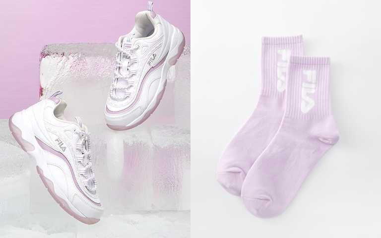 FILA RAY ICY冰晶版雪沐紫球鞋/2,480元  搭配同色系的短襪更可愛。(圖／品牌提供)