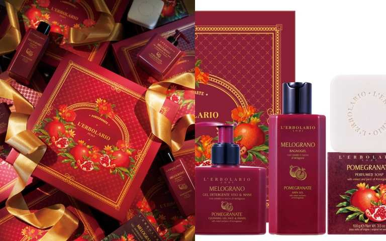 L'ERBOLARIO蕾莉歐「紅石榴寶石禮盒」,內函潔護膚膠250ml+沐浴膠250ml+植物肥皂100g特價1,380元(原價1,970元)(圖/品牌提供)
