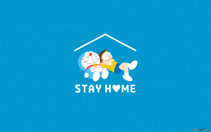 哆啦A夢鼓勵大家待在家裡，讓新冠病毒遠離自己、保護家人(圖/哆啦A夢中文網)