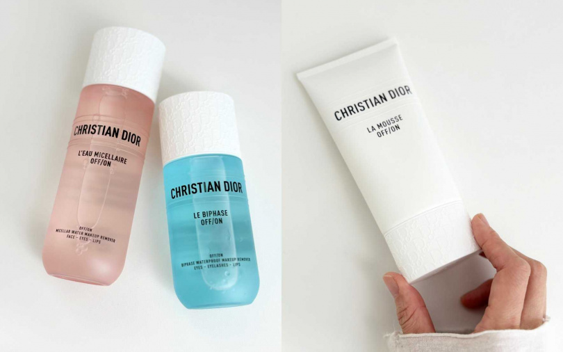 迪奧極淨舒緩卸妝水175ml／1,800元、迪奧極淨舒緩眼唇卸妝液125ml／1,550元、迪奧極淨舒緩潔顏慕絲150ml／2,050元（圖／吳雅鈴攝）
