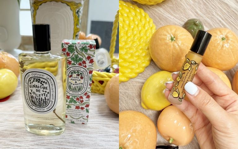 Diptyque夢幻夏日果園限量系列:檸檬草薄荷香唇油5ml;Diptyque夢幻夏日果園限量系列:香醋之水(圖/品牌提供、黃筱婷攝)