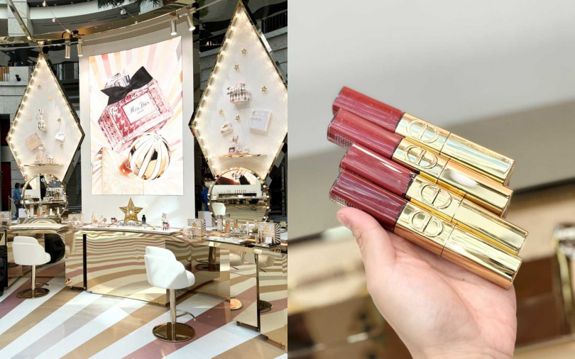 在主帳篷產品區妳可以隨心嘗試各項彩妝香氛品項,其中專櫃上已賣到斷貨的「迪奧金緻雙頭唇釉」採每日限量50支、每人限購3支的方式,務必先搶先贏。(圖/吳雅鈴攝)
