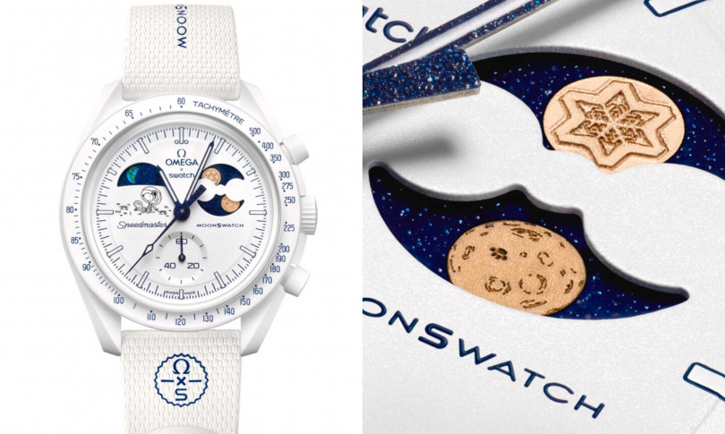 Swatch MISSION TO EARTHPHASE – MOONSHINE GOLD COLD MOON腕錶/12,150元(圖/品牌提供)