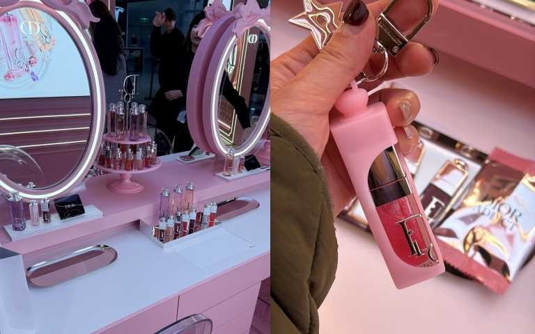 活動期間凡於快閃店消費滿額，即有機會獲得多項限定好禮，包括右邊這個甜美實用的「迪奧粉漾潤唇釉吊飾」（圖／黃筱婷攝）