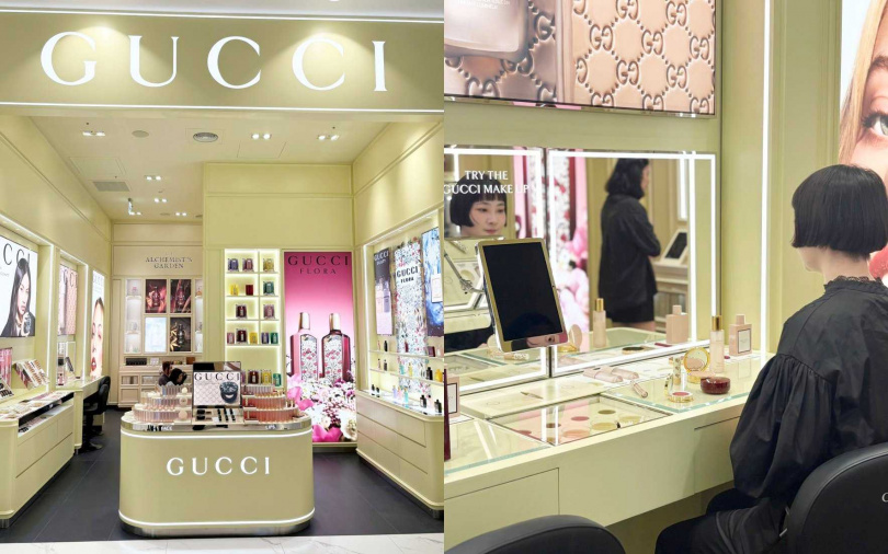 主打沉浸式精品級美妝體驗的GUCCIBeauty漢神洲際門市。（圖／吳雅鈴攝）