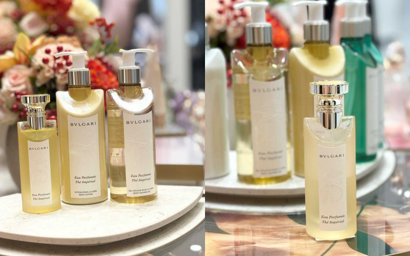 因為接到太多住宿旅人詢問是否能買到這樣的味道，寶格麗終於決定將這款標誌性香氣的「帝王紅茶香」帶出飯店空間，推出淡香水、沐浴膠和身體乳的3種品項，讓高級感的嗅覺體驗也能延伸至日常生活。（圖／吳雅鈴攝）