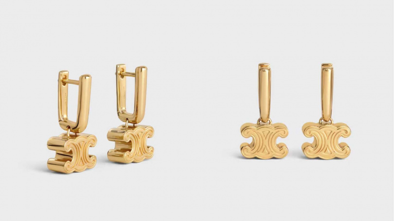 CELINE CHUNKY TRIOMPHE金色飾面耳環/23,000元(圖/品牌提供)