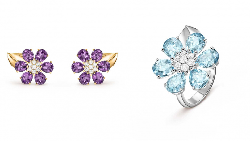 Van Cleef & Arpels Fleurs d’Hawaï耳環,Fleurs d’Hawaï戒指(圖/品牌提供)