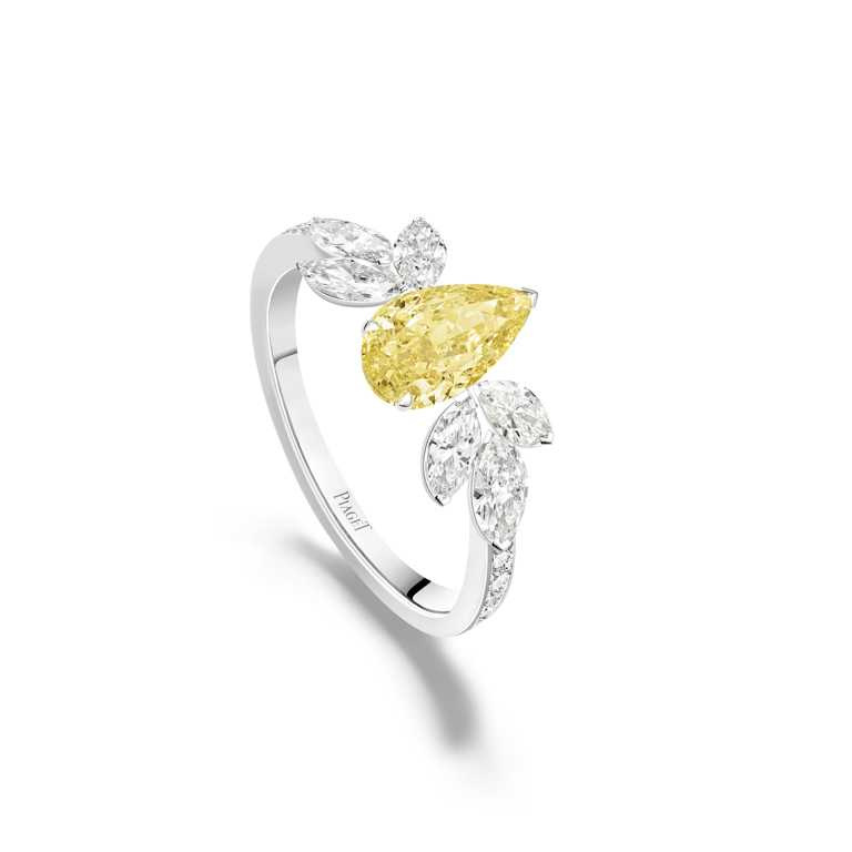 PIAGET「Treasures Collection」系列，18K白金黃鑽高級珠寶戒指。（圖╱PIAGET提供