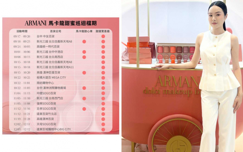 ARMANI「馬卡龍甜心車」9/18至9/23從新光三越A8開跑,接著會巡迴全台北中南跑透透。(圖/吳雅鈴攝、品牌提供)