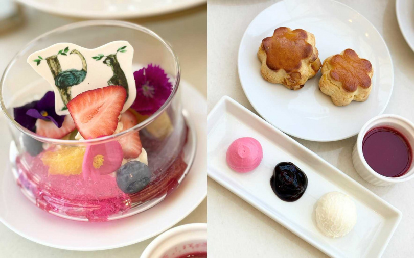 層次豐富的「驚喜杯」和呼應腮紅新品的可愛「粉撲造型司康」,也不能錯過。(圖/吳雅鈴攝)
