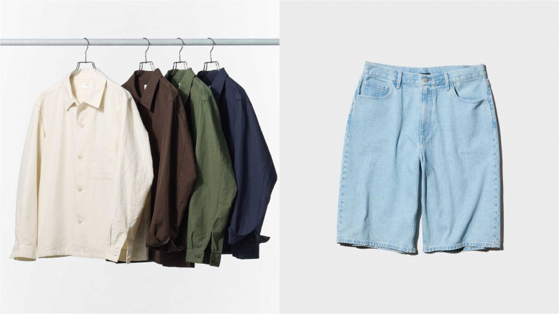棉麻襯衫式外套(長袖)／1,490元，寬版Jorts牛仔短褲／790元（圖／品牌提供）