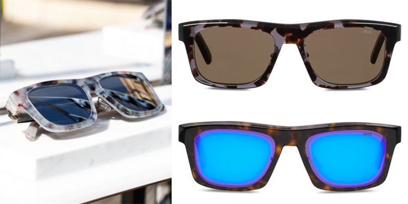 Neon 太陽眼鏡，由醋酸纖維塑造的方狀輪廓，無疑是對紳士型格的重新定義，型男必收款式! 左圖: Neon 大理石紋框太陽眼鏡/NT13,350，右上: Neon 深棕色框太陽眼鏡/NT13,350，右下: Neon 藍色鏡面深棕色框太陽眼鏡/NT14,900。(圖片:品牌提供)   