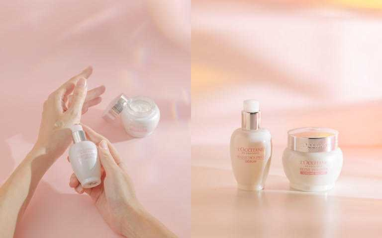 L’OCCITANE 歐舒丹白皇后光蘊透白精萃 30ml/2,980元 ;L’OCCITANE 歐舒丹白皇后光蘊透白霜 50ml/2,860元 (圖/品牌提供)