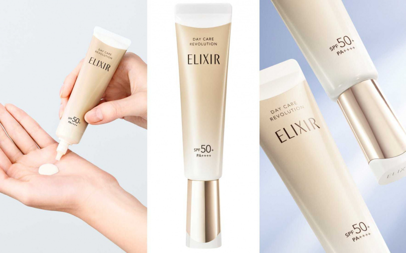 今年全新升級的ELIXIR怡麗絲爾膠原彈潤多效美肌乳,不只可使肌膚再現滿滿膠原因子,還採用更先進防曬技術,真正實現輕盈不泛白,不怕有帶妝感,男生也能安心擦。(圖/品牌提供)
