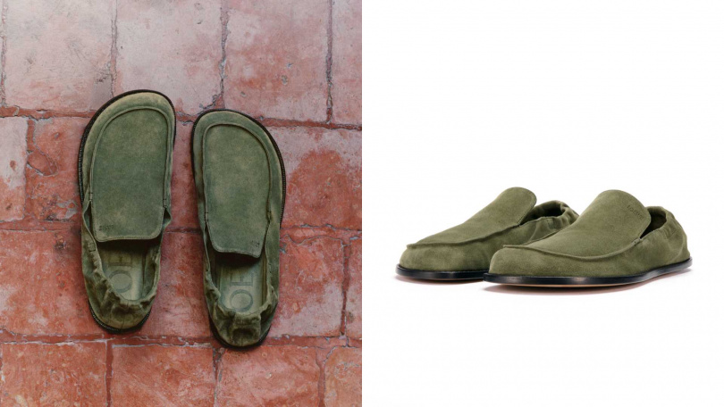 LOEWE麂皮 Flex 樂福鞋（鼠尾草色）／31,000元（圖／品牌提供）