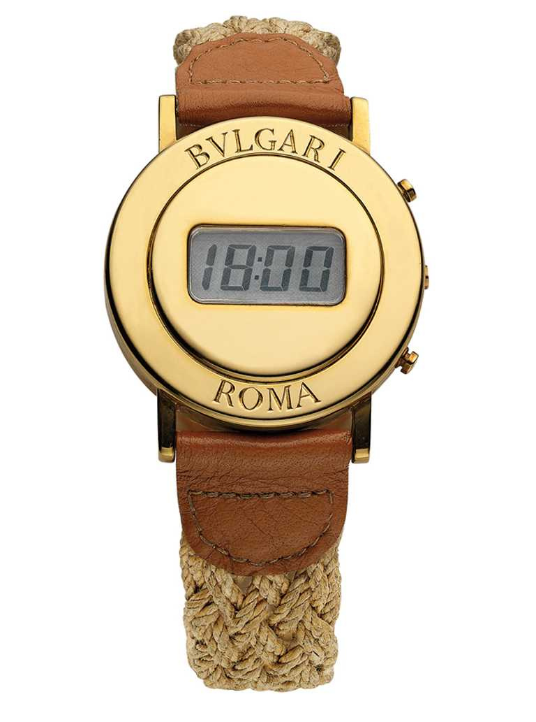 1975年，寶格麗為百位頂級VIP所限量打造的圓形「BVLGARI ROMA」電子腕錶。（圖╱BVLGARI提供）