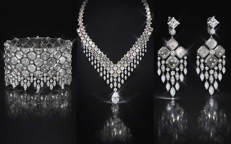 Frozen Capture套組是品牌首次運用白水晶於高級珠寶設計，璀璨的鑽石與白水晶交相輝映，閃動著極具藝術感的優雅亮光。（圖／品牌提供）