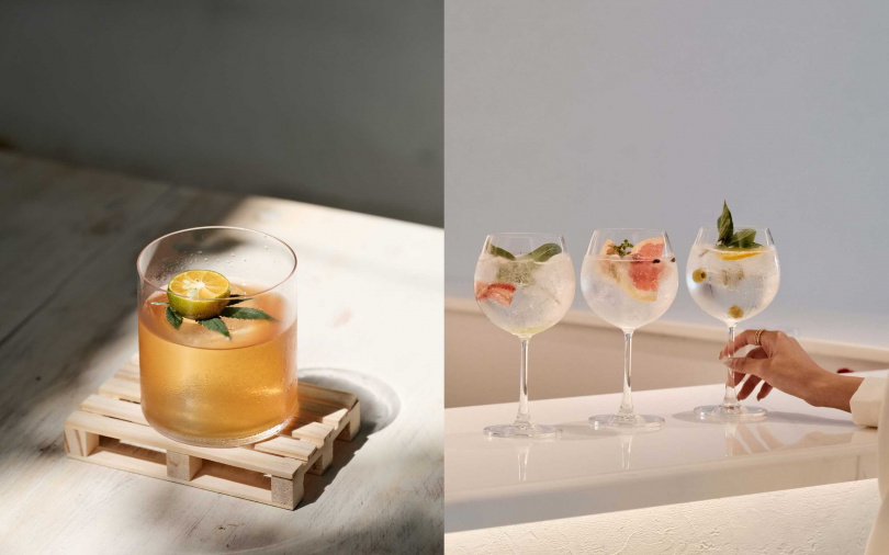 店內提供特色雞尾酒（左），以及發想自2000年代西班牙，廚師們隨興加上香料與水果做成的「Gin Tonica」。