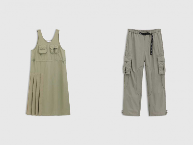 Gap x F/CE聯名機能造型洋裝/2,999元,聯名工裝造型長褲/3,499元(圖/品牌提供)