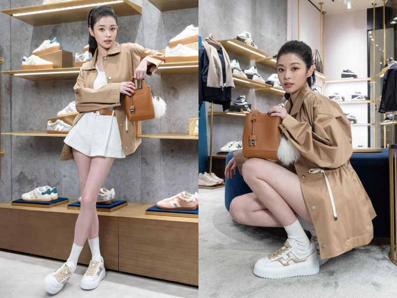 H-Stripes 白色拼接香檳金 logo (台灣限定色) ／23,300元（圖／品牌提供）