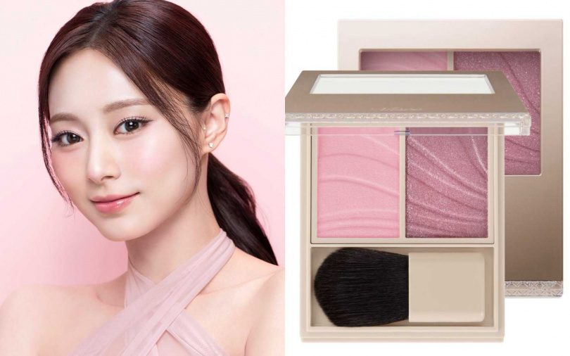 TWICE子瑜示範的#RO-3是很甜美優雅的藕粉色。（圖／翻攝自visee_kose IG、品牌提供）