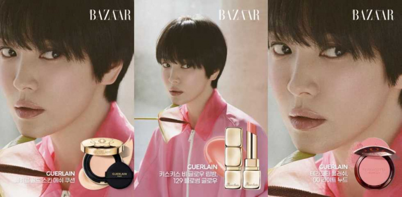 嬌蘭 KISSKISS 法式之吻 波光蜜漾護唇膏#129/1,450元、嬌蘭 提洛可亮彩腮紅盤#00/2,140元(圖/取自 harpersbazaarkorea IG)