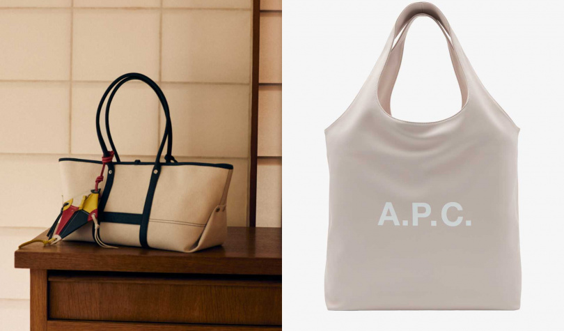KENZO UTILITY藍黑色大托特包／35,800元，A.P.C. 經典NINON白灰大托特／ 11,800元（圖／品牌提供）
