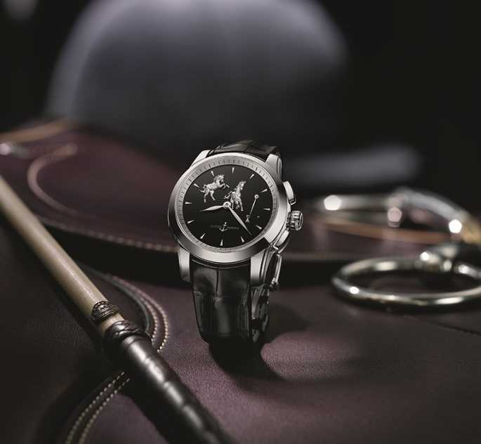 ULYSSE NARDIN「Classic Hourstriker Horse馳騁」單問報時錶，43mm，鉑金錶殼，UN-610型自動上鍊機芯，限量28只╱4,329,000元。（圖╱ULYSSE NARDIN提供）
