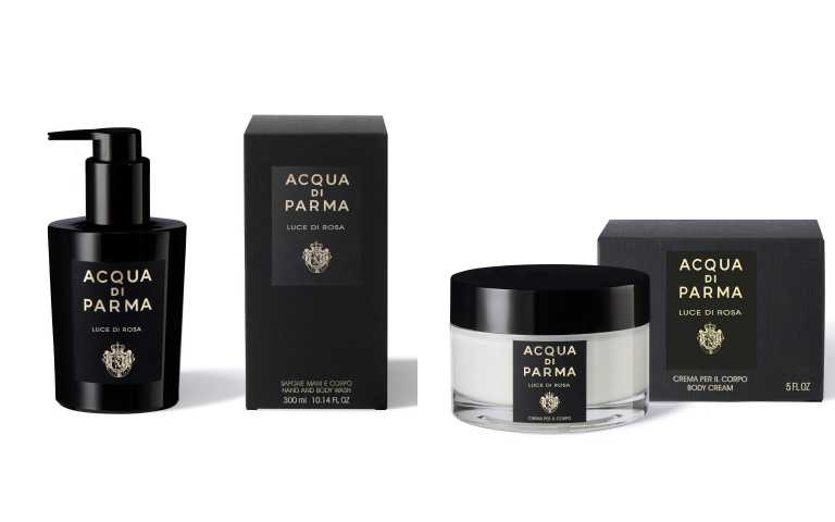 Acqua di Parma 曦光玫瑰手部身體潔膚露300ml/2600元、Acqua di Parma 曦光玫瑰身體乳150ml/3900元（圖／品牌提供）