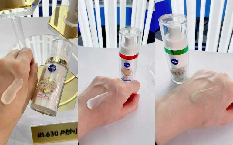 小金管LUMINOUS630® 淡斑煥白精華#L630 P秒小金管30ml／990元；小紅管LUMINOUS630® 淡斑Q彈精華#L630電啵小紅管 30ml／990元；小綠管LUMINOUS630® 淡斑煥膚精華 #L630 嫩皮小綠管30ml／990元。（圖／黃筱婷攝影、品牌提供）