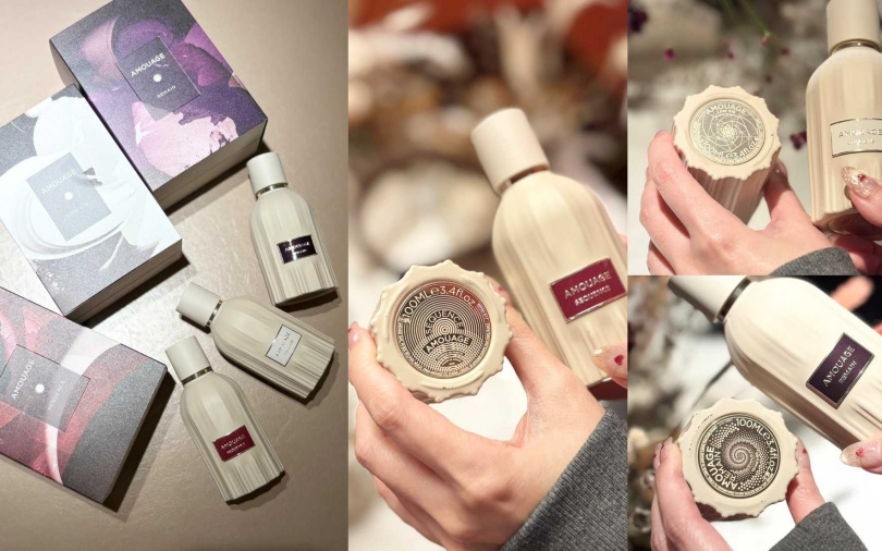 在視覺設計上，《The Essences時光留韻系列》第二篇章的三款新作，不僅有著宛如阿曼沙漠連綿沙丘的垂直雕刻脊紋，連瓶底鑲嵌的金屬徽章也是手工打造。（圖／吳雅鈴攝）