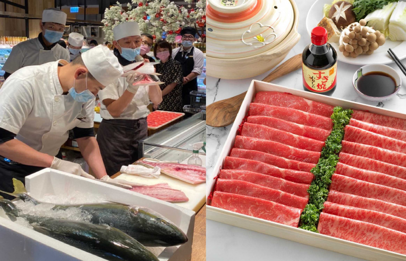 10/23超市將推出鹿兒島鰤魚職人分切秀（左），日本A5宮崎和牛壽喜燒肉片組也是重點商品。（圖／Breeze Super微風超市提供）  