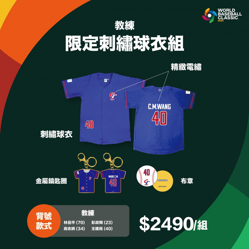 這次由FANFANS粉粉取得WBC官方授權，推出各式中華隊與經典賽的主題周邊，還有獨家推出超具收藏價值的「刺繡背號球衣組」。