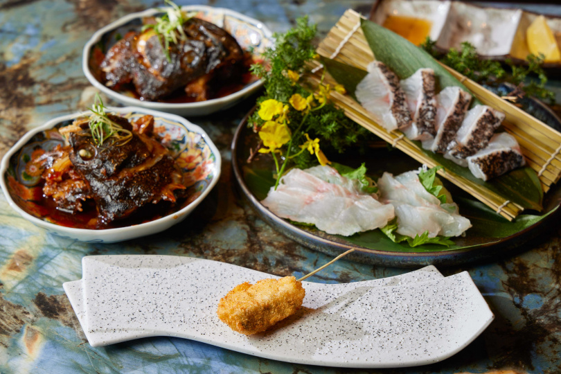 「龍虎斑」四吃可享用刺身、涮煮、煮付和串炸，滿足「一鮮多吃」。（圖／乾杯集團提供）