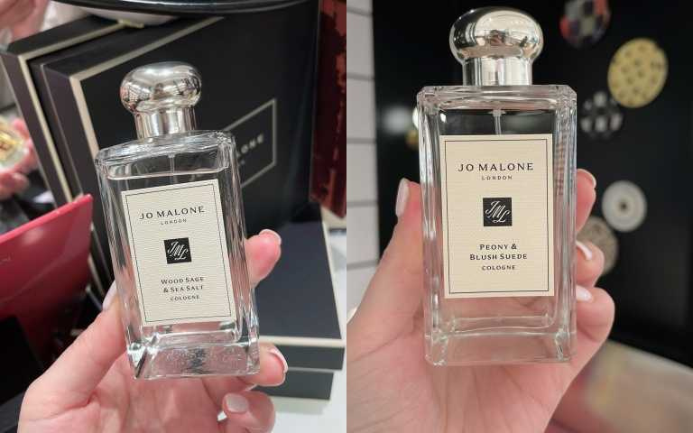 Jo Malone London鼠尾草與海鹽香水(100ml / 5,800元),Jo Malone London牡丹與胭紅麂絨香水100ml/5,800元(圖/黃筱婷攝)