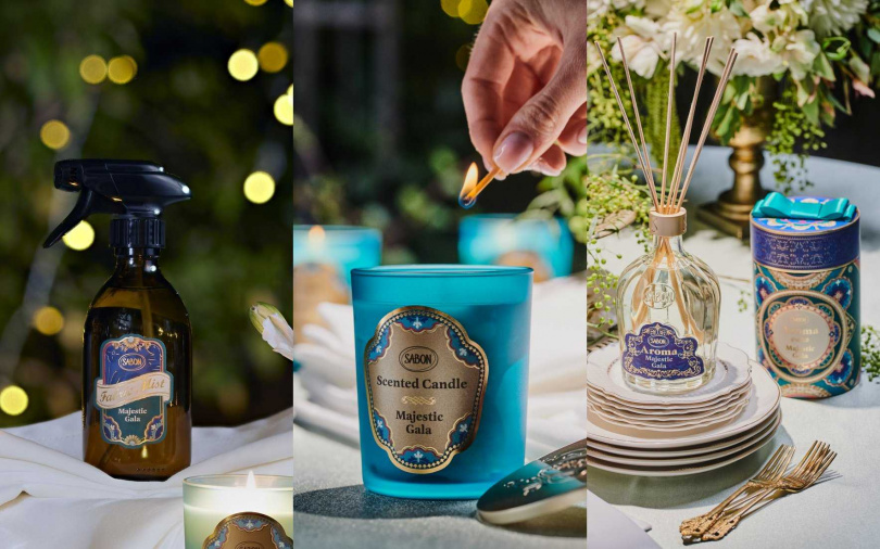 SABON流光夜宴織物香氛噴霧300ml/1,080元、流光夜宴香氛蠟燭180g/2,380元、流光夜宴典藏擴香組450ml/3,380元(圖/品牌提供)