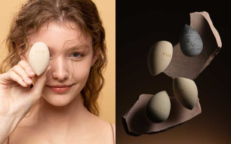 J-LIN的「植物降敏系列美妝蛋」，利用植物萃取成分來替換製作美妝蛋時需使用到的化學物質，天然植物的特性會讓美妝蛋觸感變得較止滑，搭配液態底妝用品時，只要輕輕拍打就能產生高服貼效果。（圖／品牌提供）